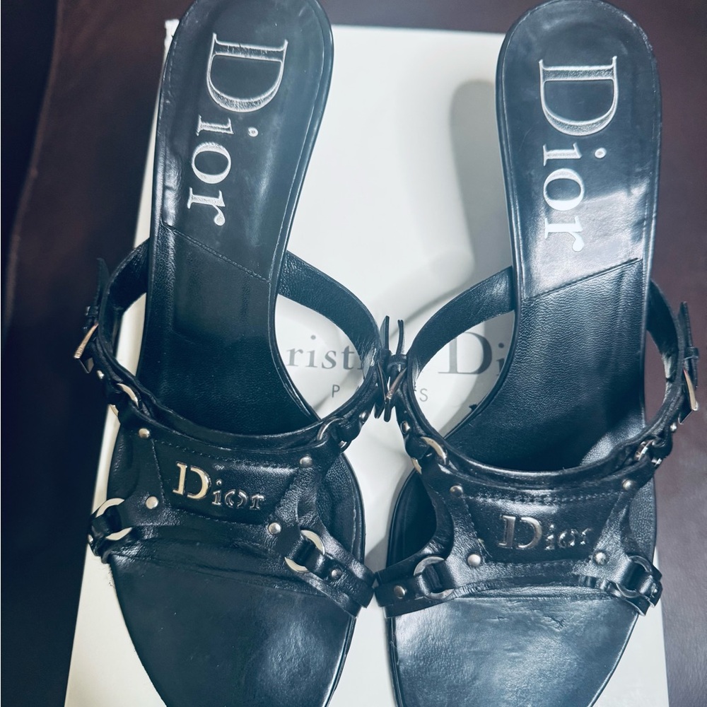 SOLD‼️Vintage Dior Addict Black Leather Women's Slides 37